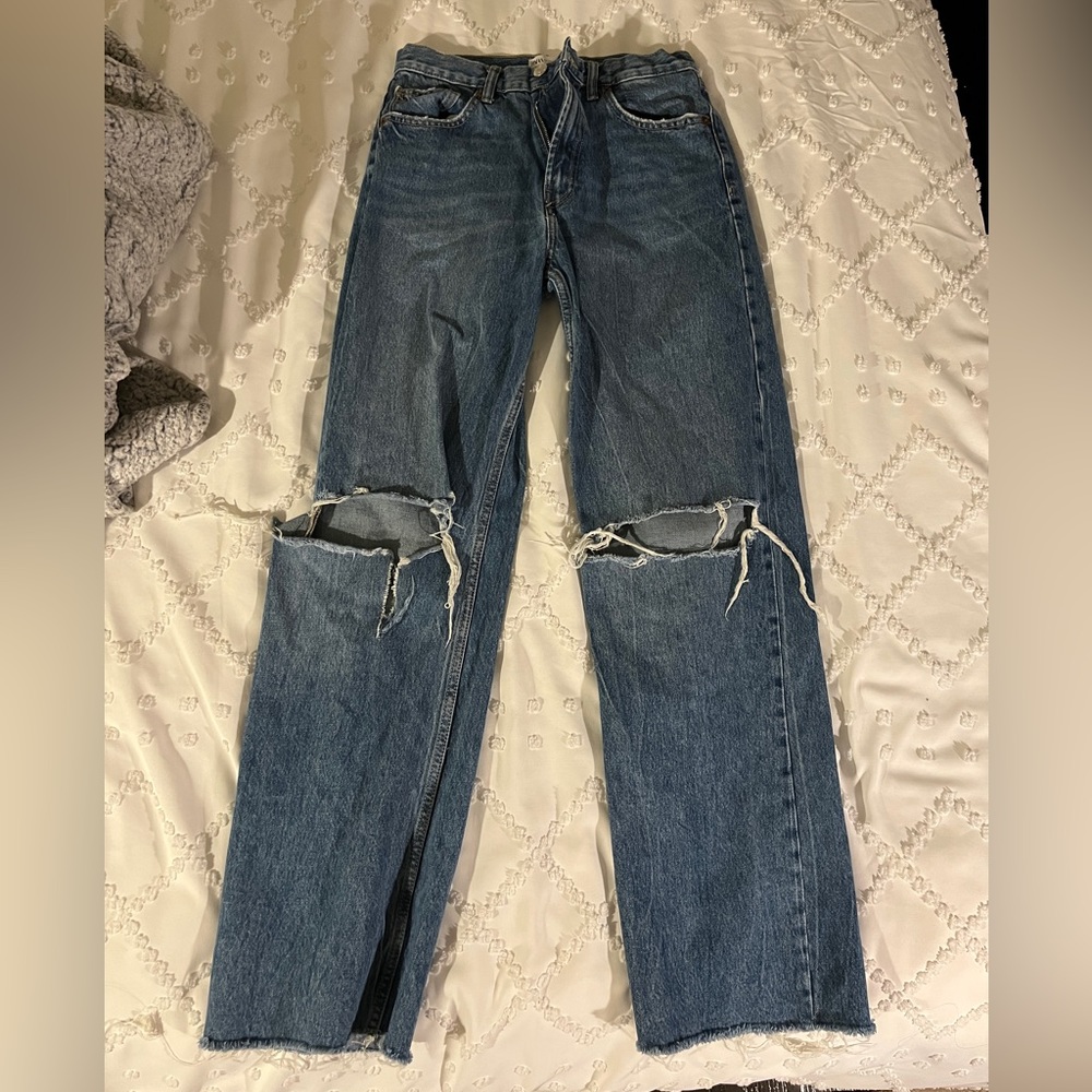 Zara Wide Leg Ripped Jeans Pants High Waisted